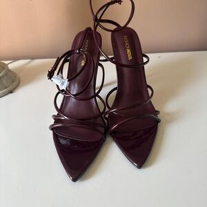 Fashion Nova Burgundy Patent Strappy Wrap Sandals